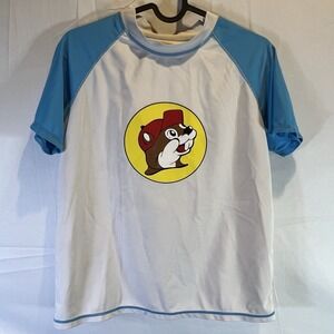 BUC-EE'S Rash Guard Shirt Youth L Swim Short Sleeve Sun Surf Shirt Large Blue YL
